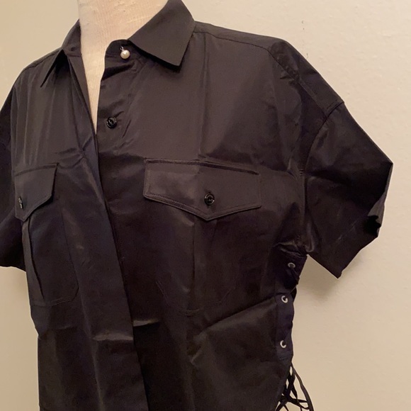 Rag & Bone Black Short Sleeve Button Down Hi-Low Shirt SP - Picture 2 of 9